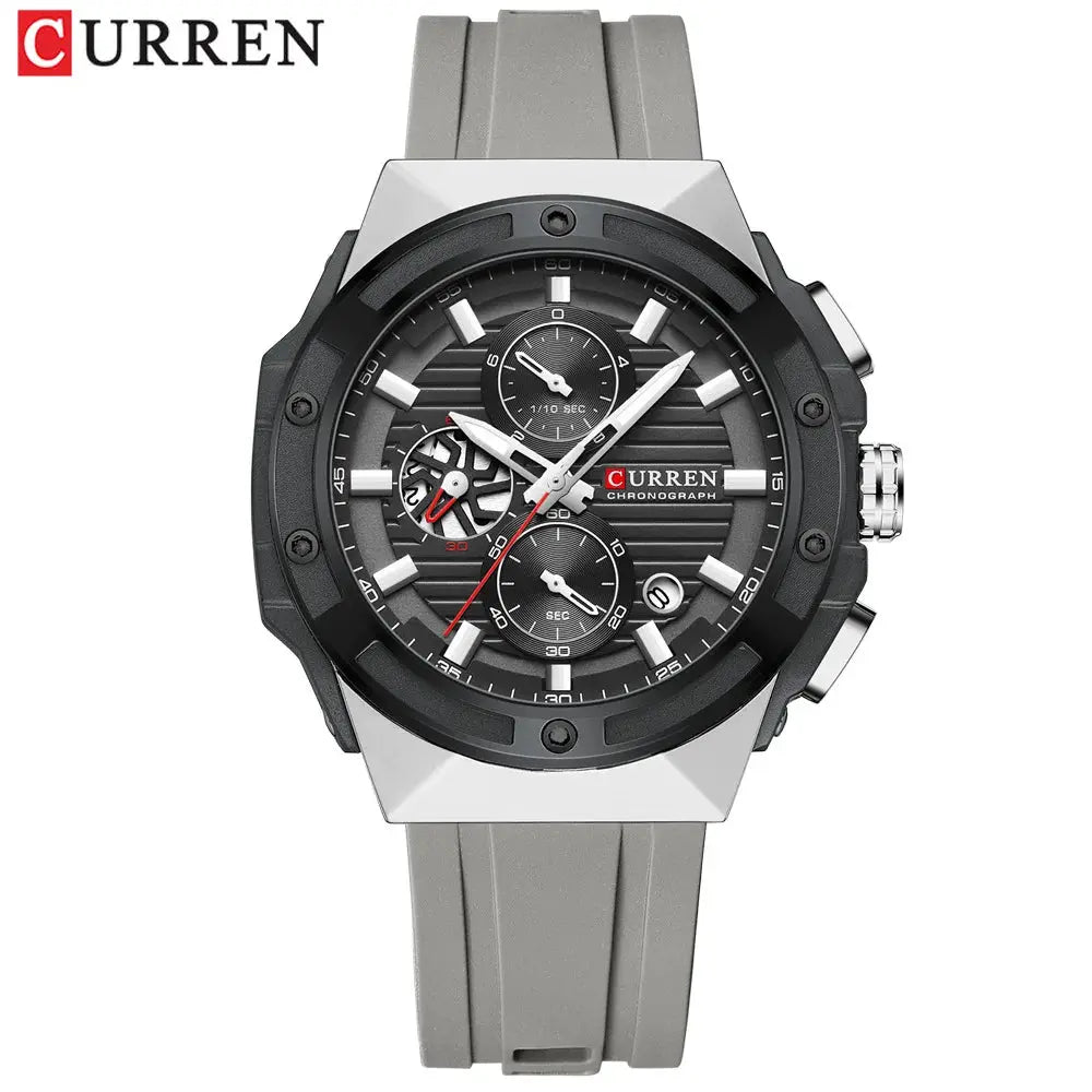 Curren 8462 Montre pour hommes à cadran à rayures en acier de luxe Multifonctionnelle étanche Chronographe lumineux Calendrier Montres pour hommes à Prix Attractif - Soldes-ShopOnline