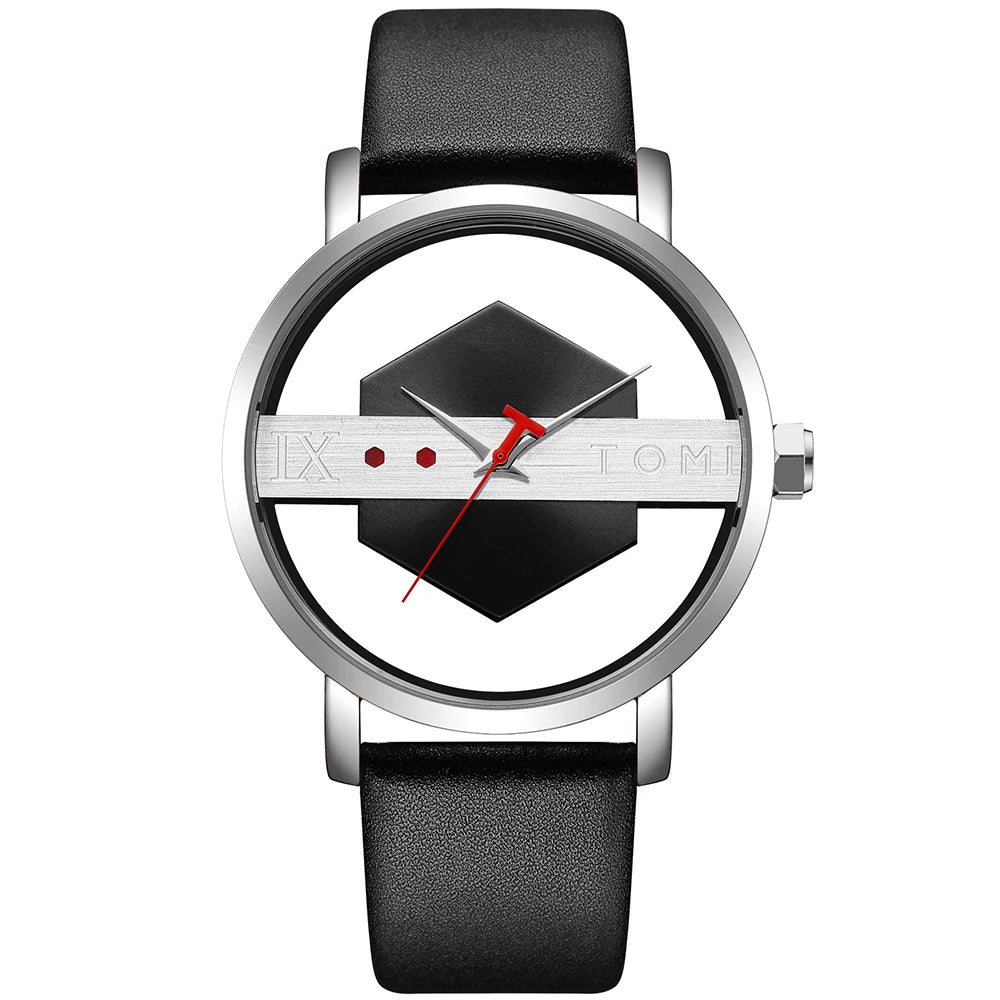 Montre Quartz Homme Squelette Bracelet Cuir | Résistante Chocs & Eau 3 Bar, Verre Hardlex, Style Business Casual Soldes-ShopOnline