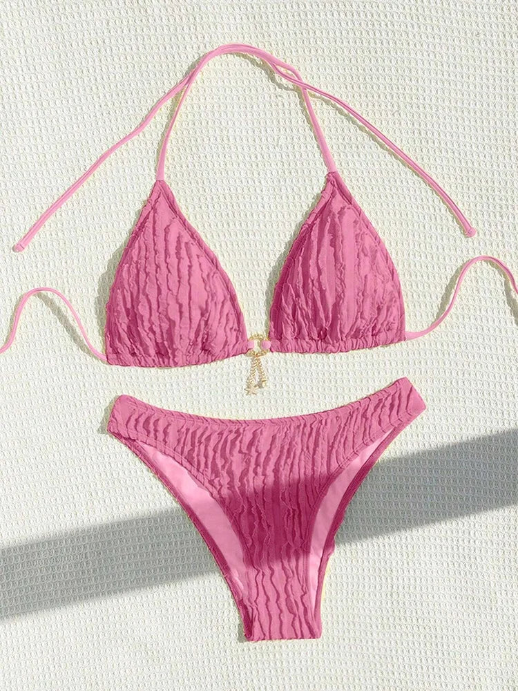 Bikini 2 Pièces Volanté Halter ZerZerOne – Maillot de Bain Femme Été Plage, Tailles S-XL Soldes-ShopOnline