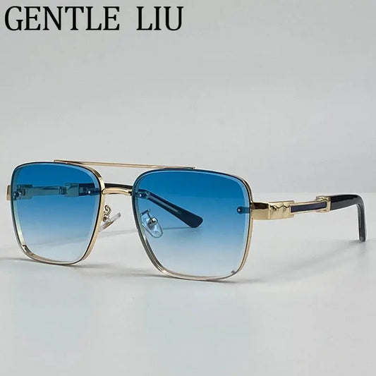 GENTLE LIU / Lunettes de soleil punk carrées surdimensionnées Hommes 2025 Marque de luxe Vintage Cadre en métal Lunettes de soleil Nuances dégradées Mode Lunettes d'extérieur - Soldes-ShopOnline