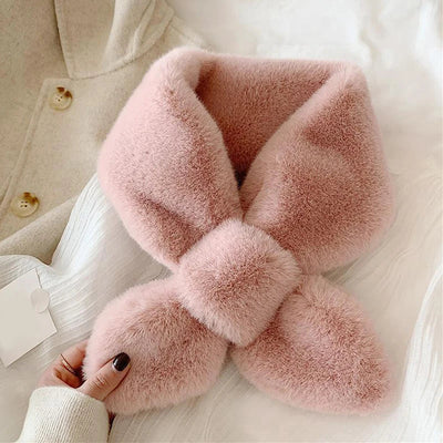 Fake Rabbit Fur Collar Scarf Women Keep Warm Thickening Fur Sjaal Colorful Cross Winter Scarf Autumn Winter Fake Fur Plush Elega Soldes-ShopOnline