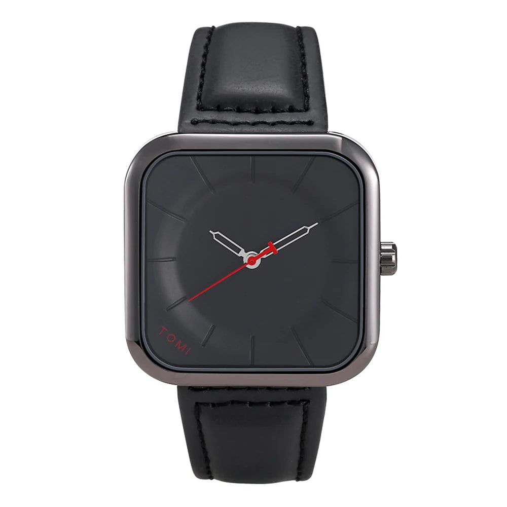 TOMI – Montre Quartz Carrée Noire Mixte | Bracelet Cuir, Design Épuré, Loisir & Business Soldes-ShopOnline