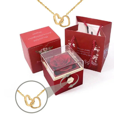 PolishedPlus Custom Names Heart Necklace Personalized Jewelry Rotating Rose Box Pendant Chain For Women Wife Valentine's Day Soldes-ShopOnline