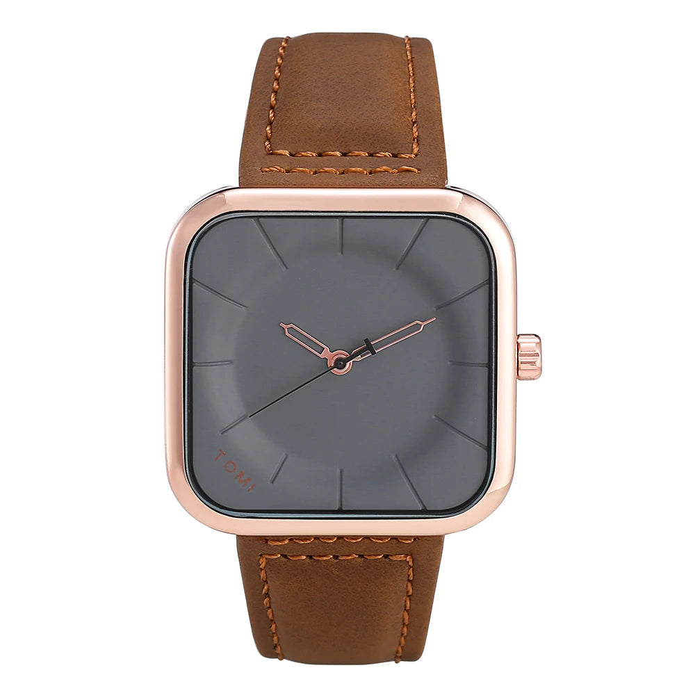 TOMI – Montre Quartz Carrée Noire Mixte | Bracelet Cuir, Design Épuré, Loisir & Business Soldes-ShopOnline