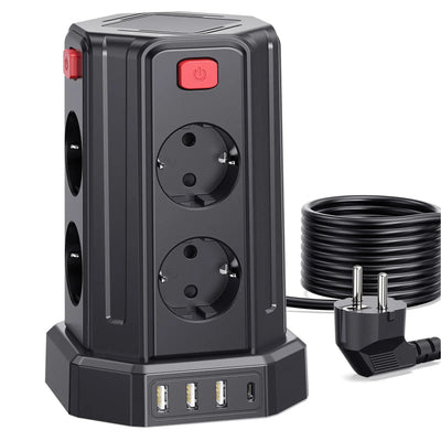3 Meters Power Strip Power Strip with 8 pads and 3 USB + 1 USB C (2500W/10A) overdrive Protection with Independent Switche Soldes-ShopOnline