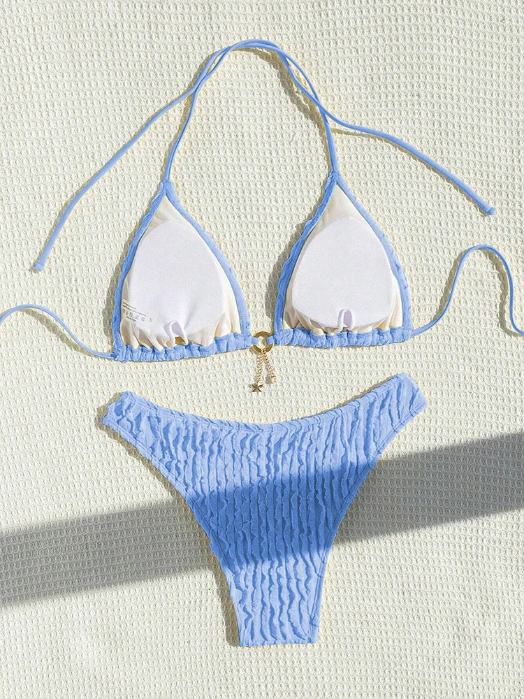 Bikini 2 Pièces Volanté Halter ZerZerOne – Maillot de Bain Femme Été Plage, Tailles S-XL Soldes-ShopOnline