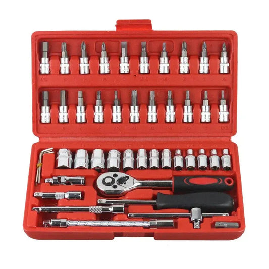46pcs Kit d'outils de réparation de voiture Jeu de douilles 1/4 pouces Outil de réparation de voiture Clé dynam à cliquet Combo Ensemble de réparation automatique Outil de mécanique accessoire auto kit de secours à Prix Discount - Soldes-ShopOnline