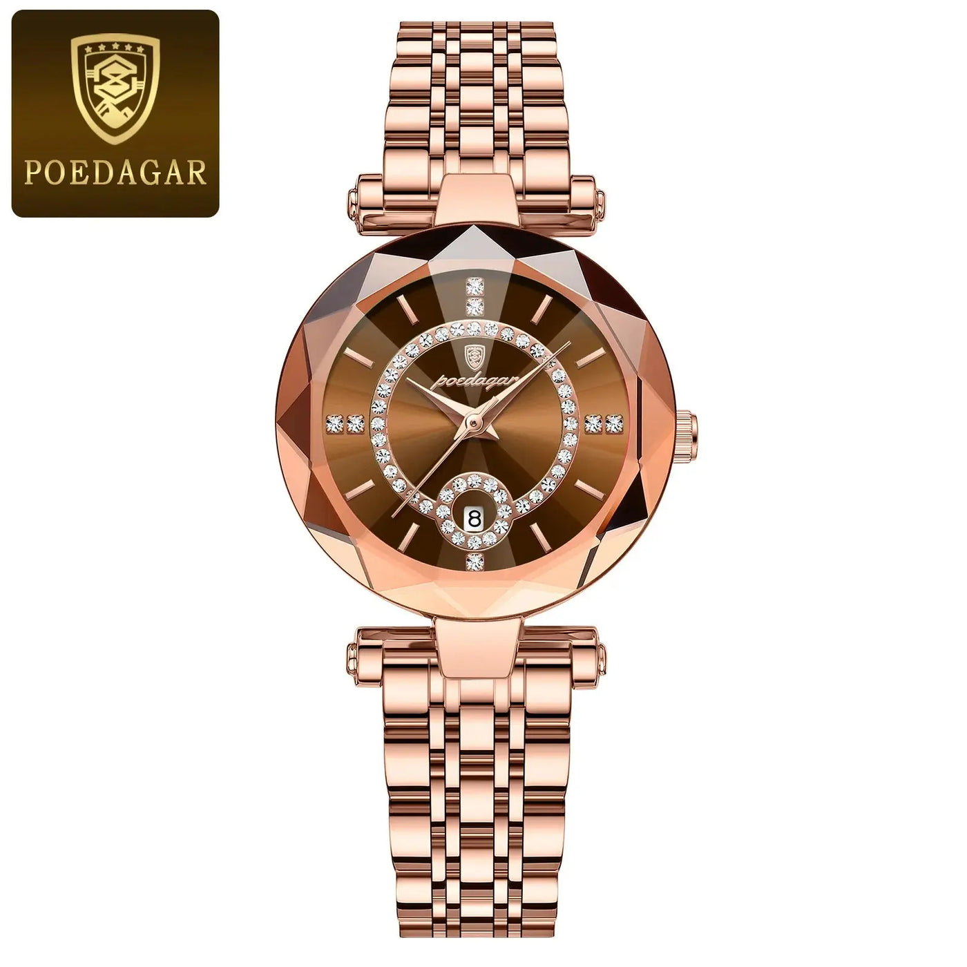 POEDAGAR Montre de luxe pour femme Montre à quartz pour dames en diamant de haute qualité Date étanche Montres pour femmes en acier inoxydable - Soldes-ShopOnline