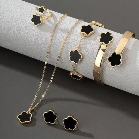 5pcs/set Colorful Enamel Plum Blossom Bracelets for Women Lucky Five Leaf Flower Necklace Earring Elegance Party Jewelry Gifts Soldes-ShopOnline