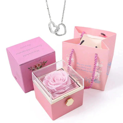 PolishedPlus Custom Names Heart Necklace Personalized Jewelry Rotating Rose Box Pendant Chain For Women Wife Valentine's Day Soldes-ShopOnline