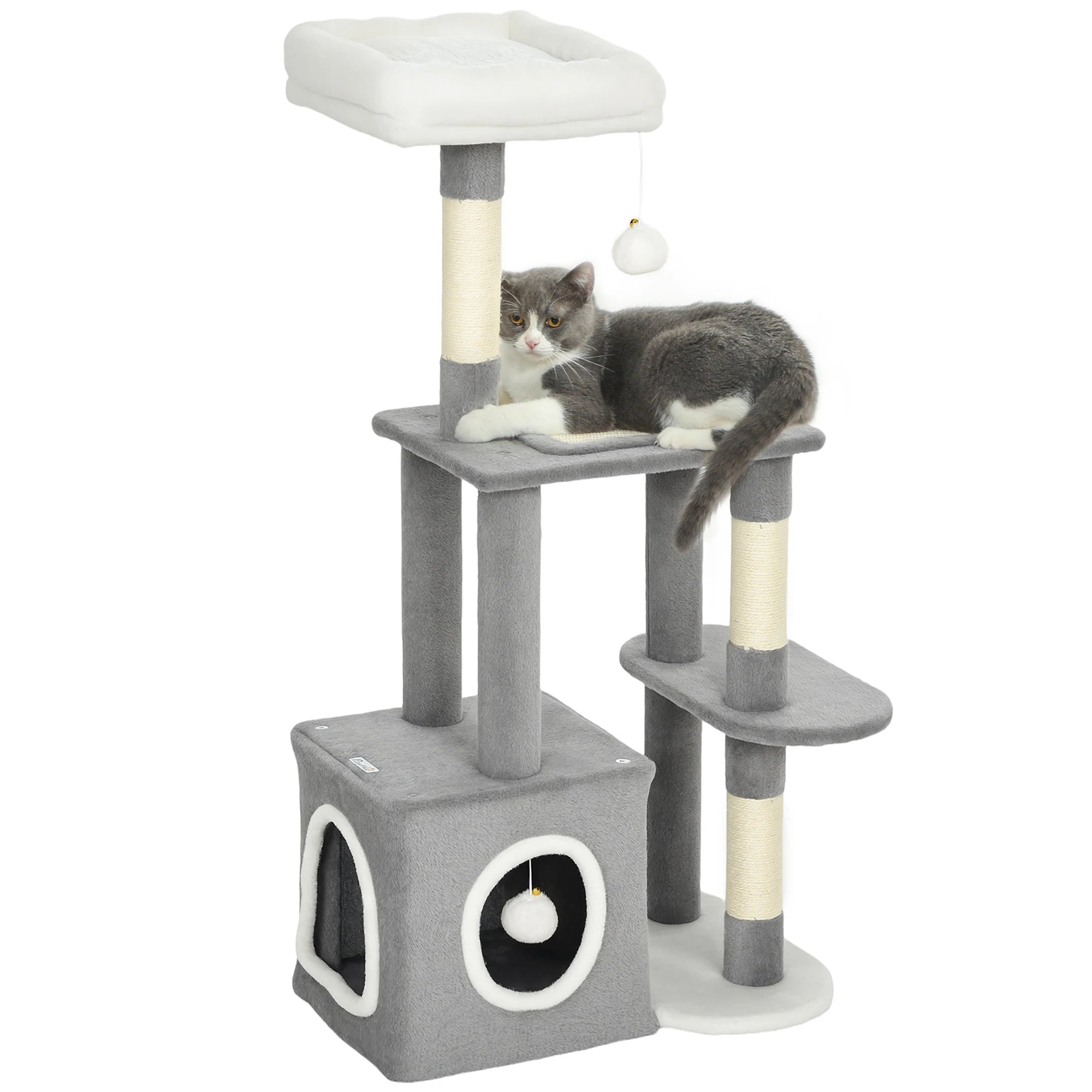Arbre à Chat PawHut 107 cm – Tour avec Grotte, Plateformes & Griffoir Sisal Soldes-ShopOnline