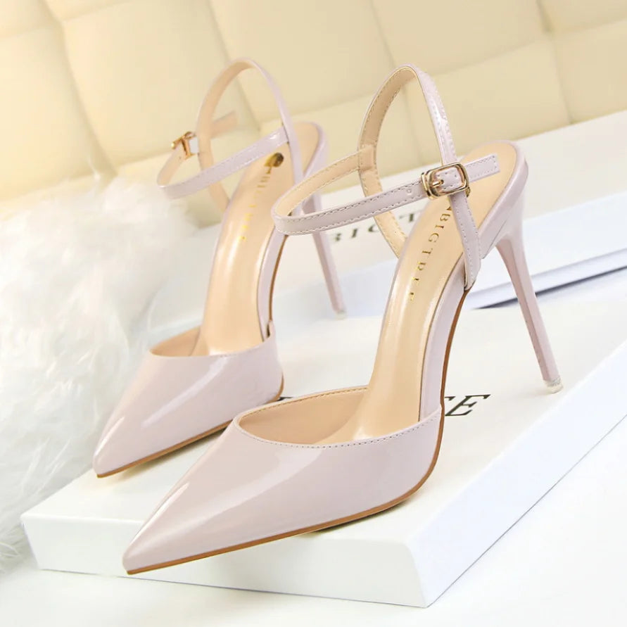 86-1 Style Simple Slim Ultra High Heel Shallow Painted Leather Sexy Nightclub Slimming One-word Strap Women Cool Shoes Soldes-ShopOnline