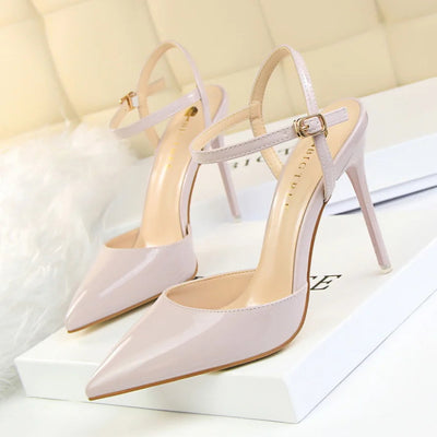 86-1 Style Simple Slim Ultra High Heel Shallow Painted Leather Sexy Nightclub Slimming One-word Strap Women Cool Shoes Soldes-ShopOnline