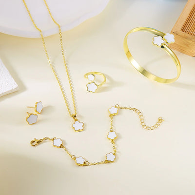 Set 5 Bijoux Femme Fleurs Prunier Émaillées - Bracelets Collier Boucles Soldes-ShopOnline
