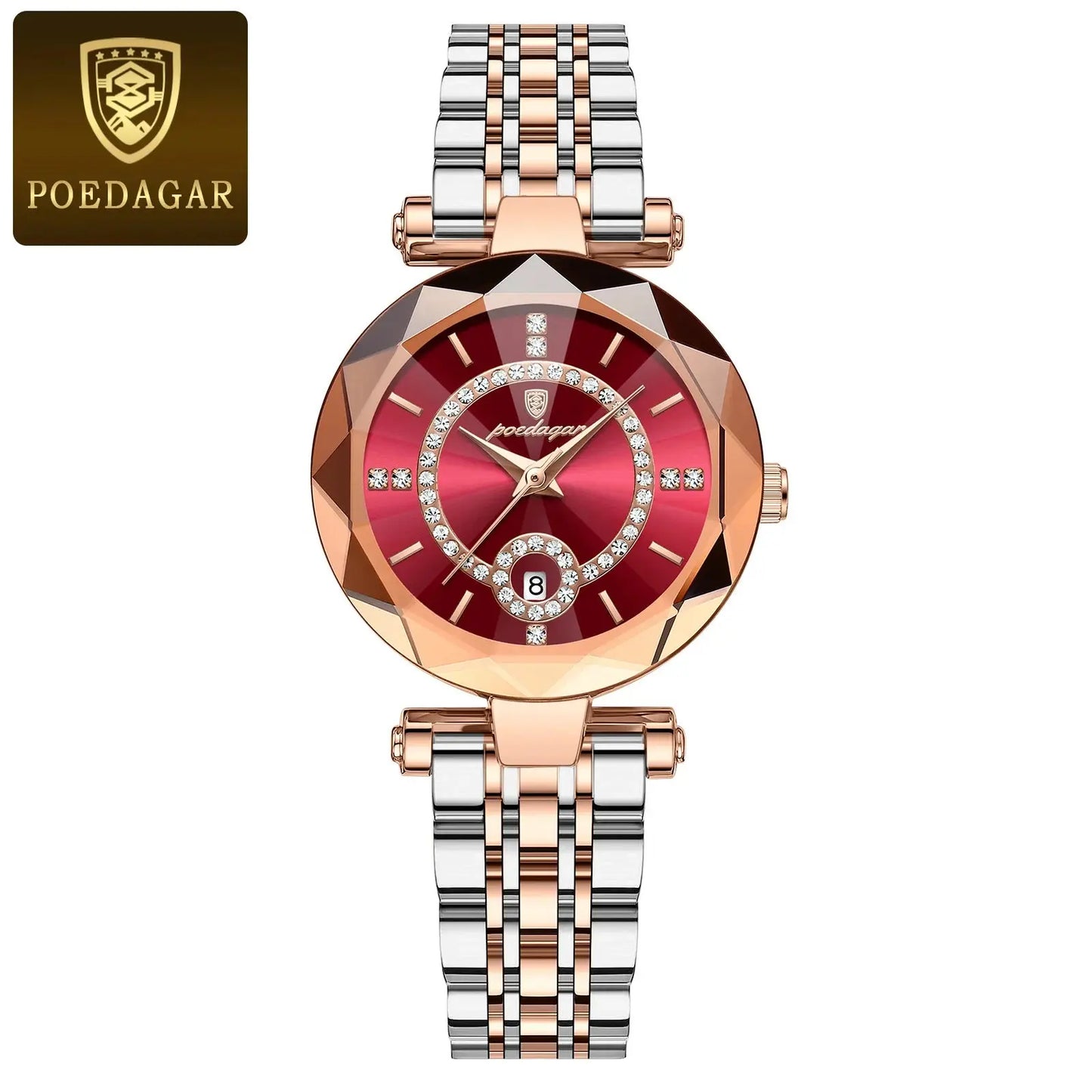 POEDAGAR Montre de luxe pour femme Montre à quartz pour dames en diamant de haute qualité Date étanche Montres pour femmes en acier inoxydable - Soldes-ShopOnline