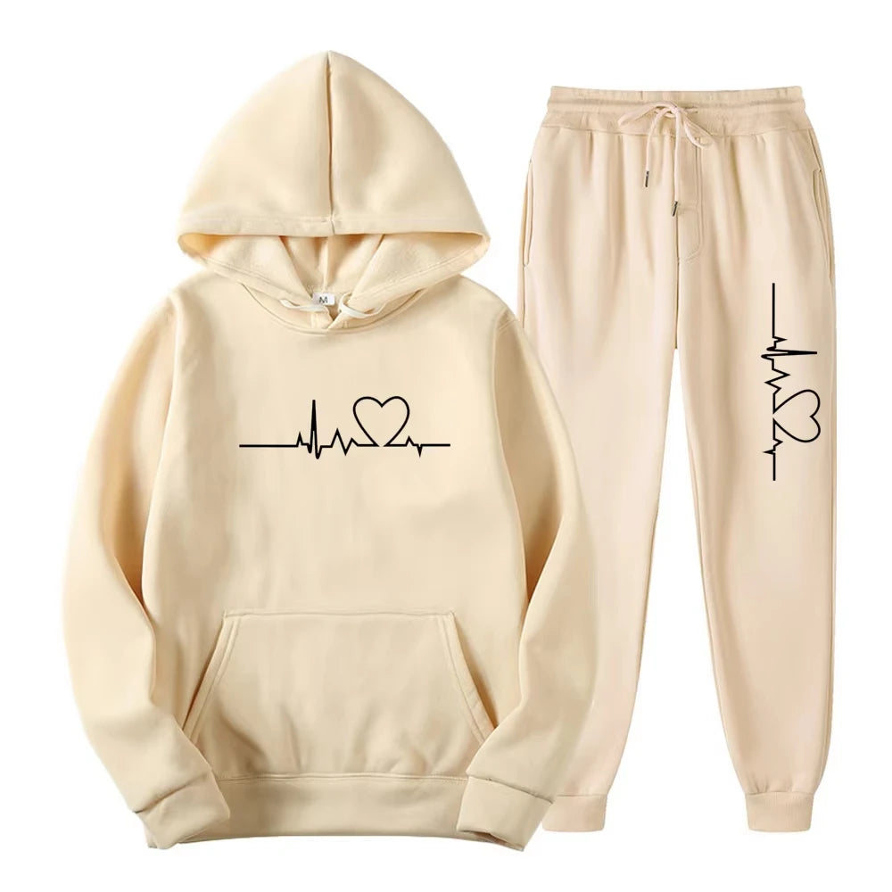 Ensemble Jogging Femme – Hoodie + Pantalon Sport, Imprimé, Printemps & Automne Soldes-ShopOnline