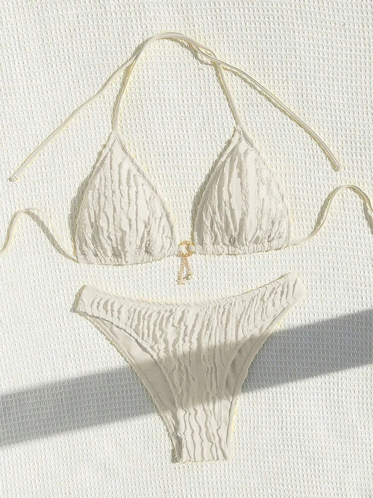Bikini 2 Pièces Volanté Halter ZerZerOne – Maillot de Bain Femme Été Plage, Tailles S-XL Soldes-ShopOnline