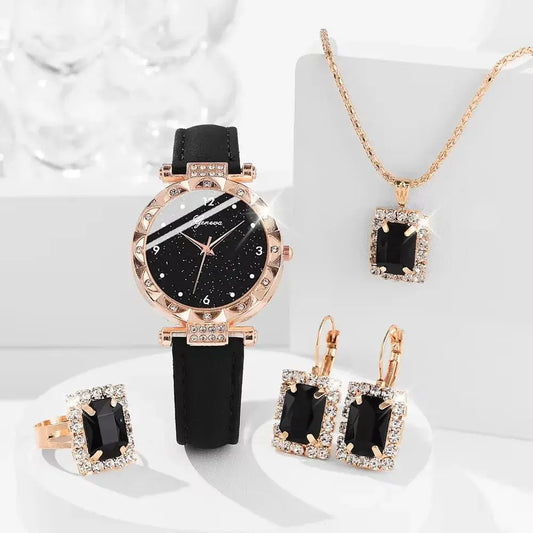 Womens Watches 5Pcs Set Luxury Rhinestone Women Fashion Elegant Wristwatch Quartz Watch For Girl WristWatch Bracelet Gift Soldes-ShopOnline