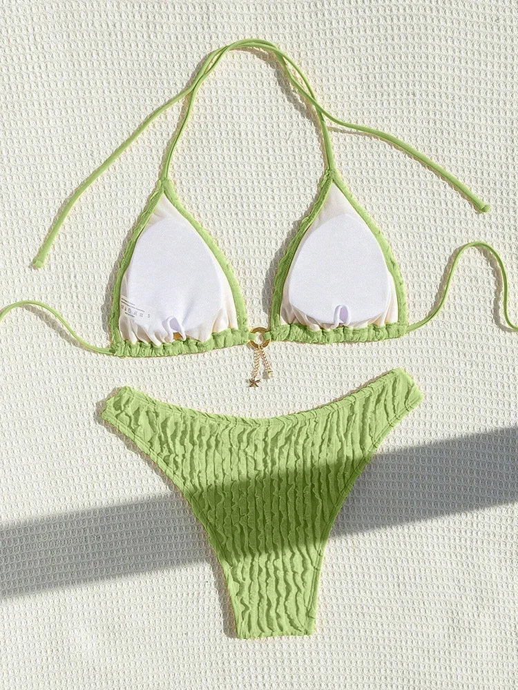Bikini 2 Pièces Volanté Halter ZerZerOne – Maillot de Bain Femme Été Plage, Tailles S-XL Soldes-ShopOnline