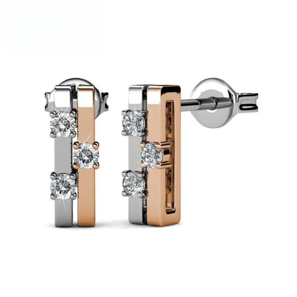 Boucles d’Oreilles Daisini Géométriques – Or Blanc 18K & Cristaux Swarovski Soldes-ShopOnline