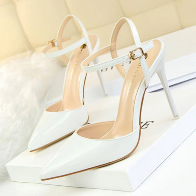86-1 Style Simple Slim Ultra High Heel Shallow Painted Leather Sexy Nightclub Slimming One-word Strap Women Cool Shoes Soldes-ShopOnline