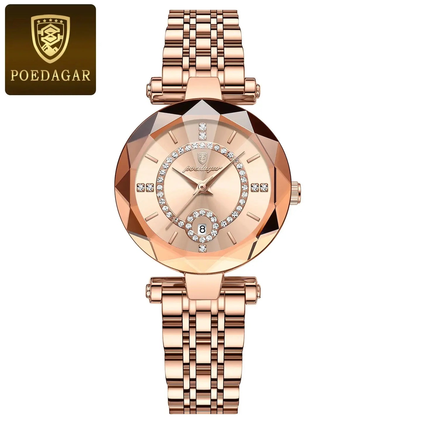 POEDAGAR Montre de luxe pour femme Montre à quartz pour dames en diamant de haute qualité Date étanche Montres pour femmes en acier inoxydable - Soldes-ShopOnline