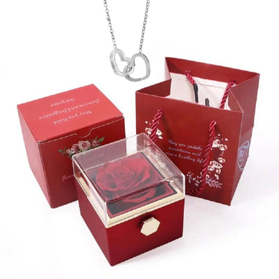 PolishedPlus Custom Names Heart Necklace Personalized Jewelry Rotating Rose Box Pendant Chain For Women Wife Valentine's Day Soldes-ShopOnline