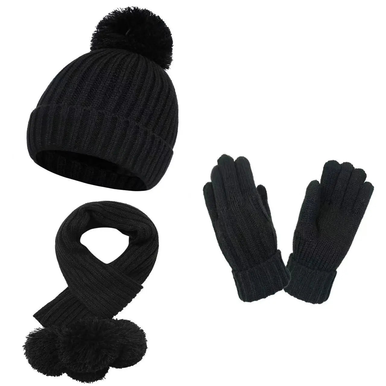 6PCS Kids Hat Scarf Gloves Set Winter Warm Knit Bonnet Mittens for Boys Girls Soldes-ShopOnline