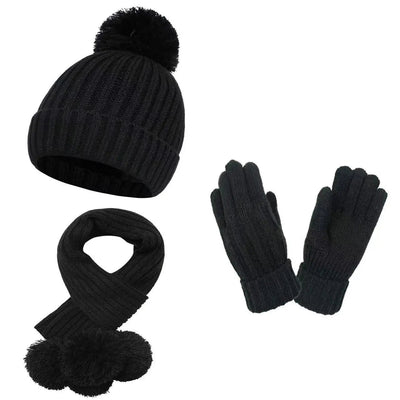 6PCS Kids Hat Scarf Gloves Set Winter Warm Knit Bonnet Mittens for Boys Girls Soldes-ShopOnline