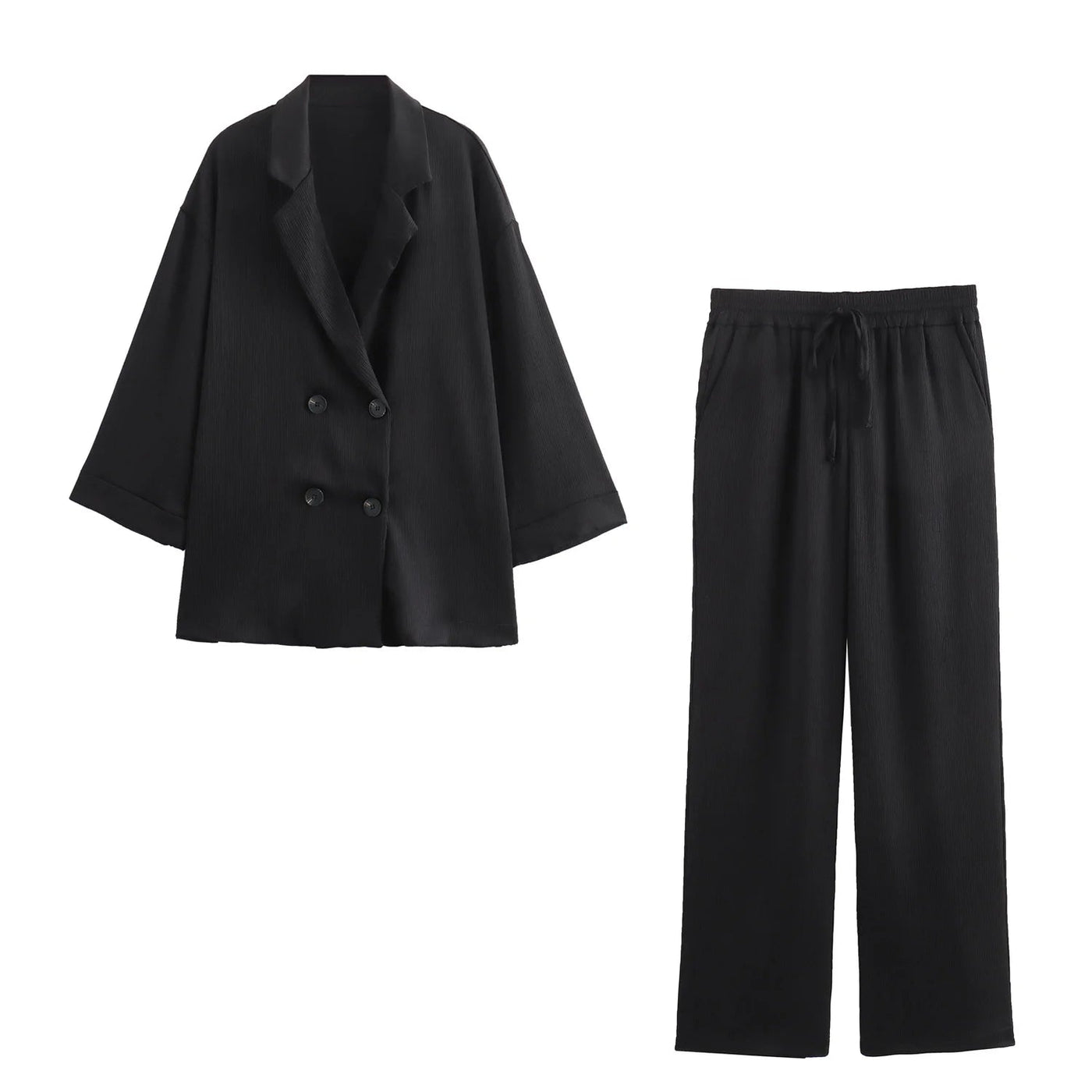Autumn New Women's Clothing European And American Style Fashionable Wrinkled Suit Jacket Casual Pants Set Soldes-ShopOnline