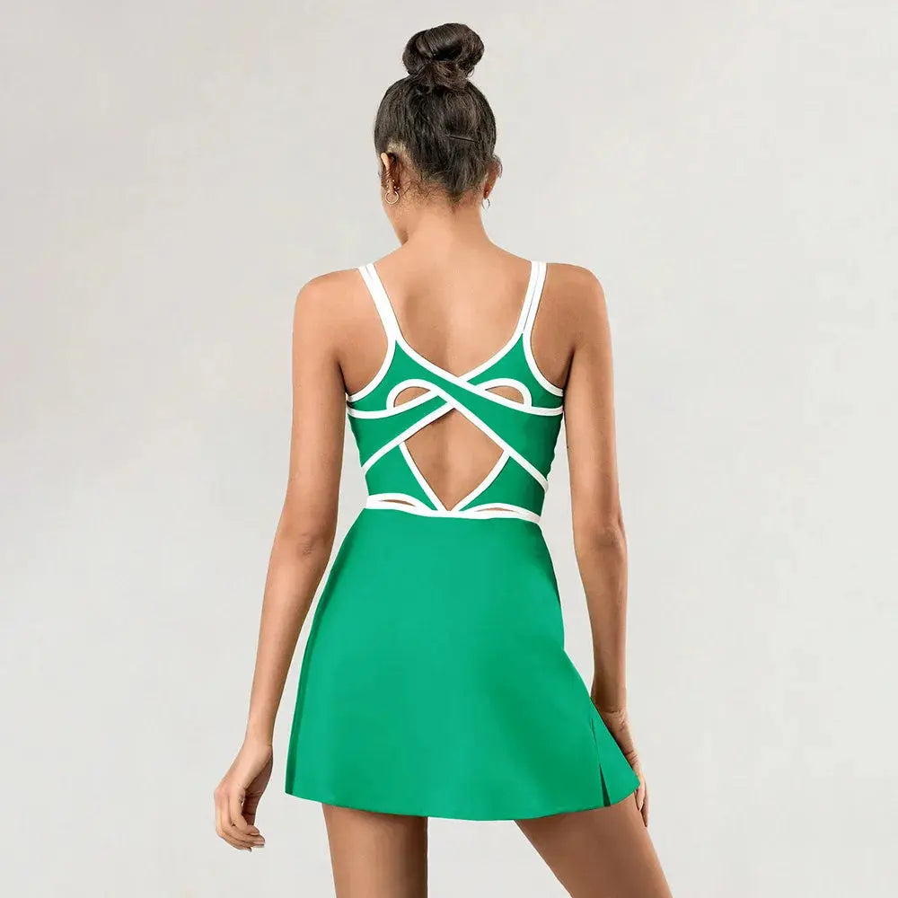 Robe de tennis pour femmes avec intérieur court Golf Badminton Skorts Backless Cross Tracksuits filles tennis  Golf Yoga Dresses S-XL - Soldes-ShopOnline
