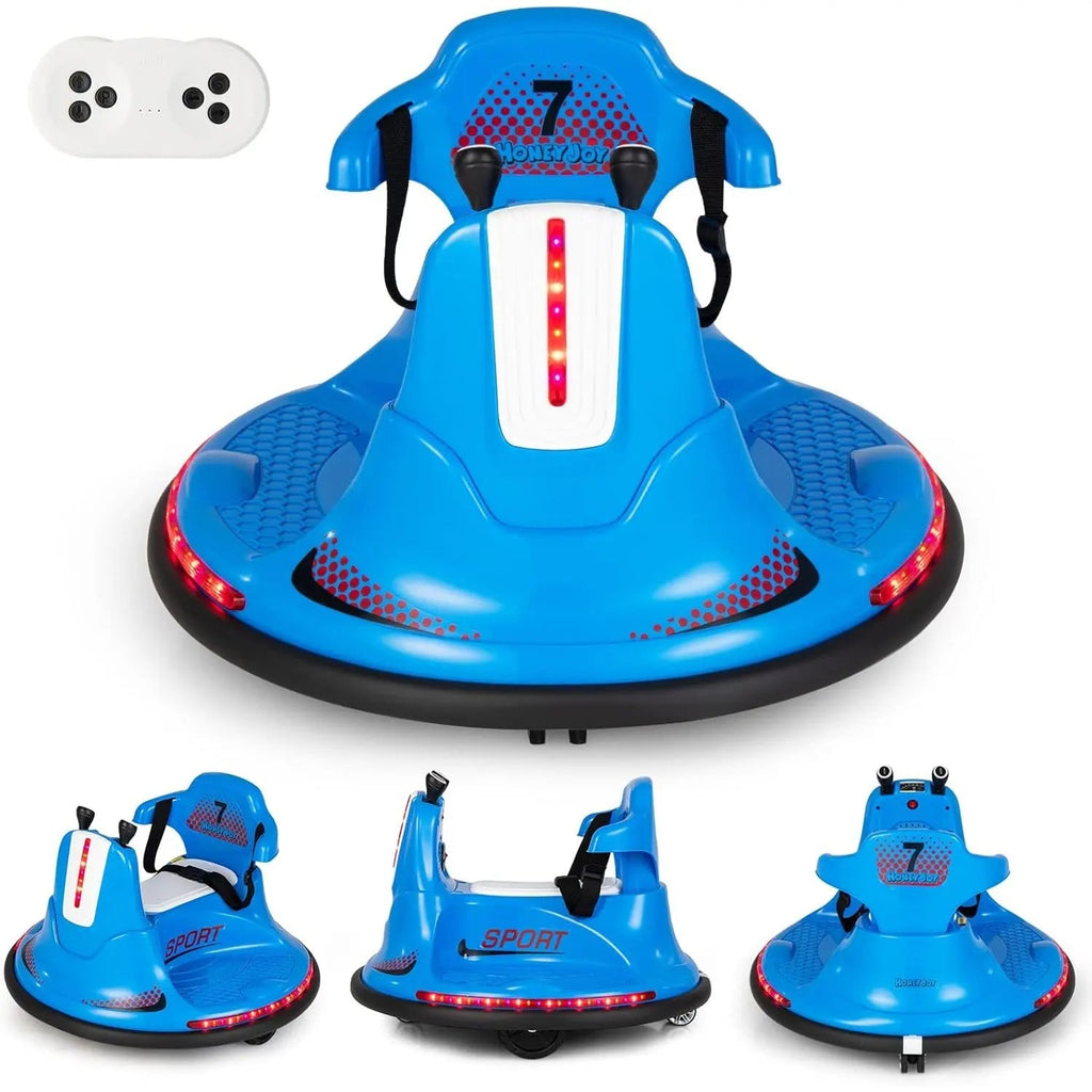 Voiture Tamponneuse Électrique Enfant GOFLAME 6V – Rotation 360°, Télécommande, LED, Bleue Soldes-ShopOnline
