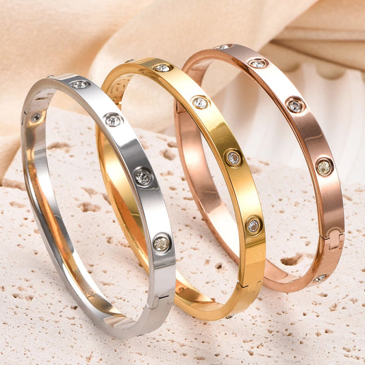 6mm Wide Exquisite Zircon Openable Bracelet for Women ,Stainless Steel Polished Bangle Bracelets,Girl Jewelry Gifts Soldes-ShopOnline