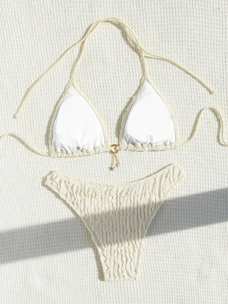 Bikini 2 Pièces Volanté Halter ZerZerOne – Maillot de Bain Femme Été Plage, Tailles S-XL Soldes-ShopOnline