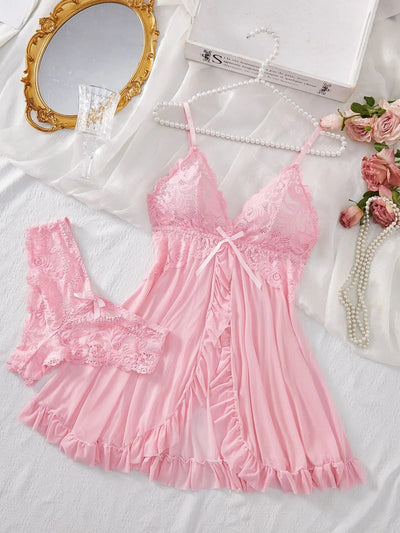 Sexy Lingerie Set Women Erotic Bra Nightdress Sexy Lace Sleepwear Solid Slim Soft Dresses V Neck Full Slip Sleepwear & Dresses Soldes-ShopOnline