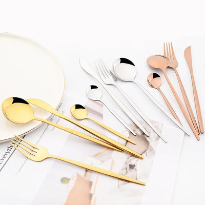 24pcs Stainless Steel Cutlery Set Knife Coffee Spoon Fork Dinnerware Set Mirror Durable Flatware Western Party Kitchen Tableware Soldes-ShopOnline