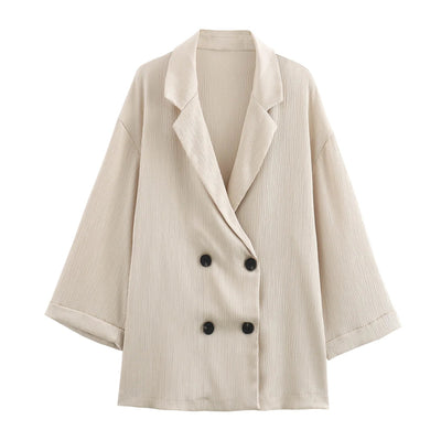 Autumn New Women's Clothing European And American Style Fashionable Wrinkled Suit Jacket Casual Pants Set Soldes-ShopOnline