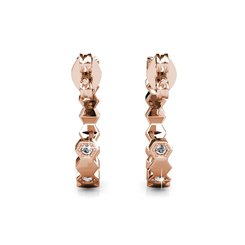 Boucles d’Oreilles Daisini Hexagone – Or Rose & 16 Cristaux Swarovski Soldes-ShopOnline
