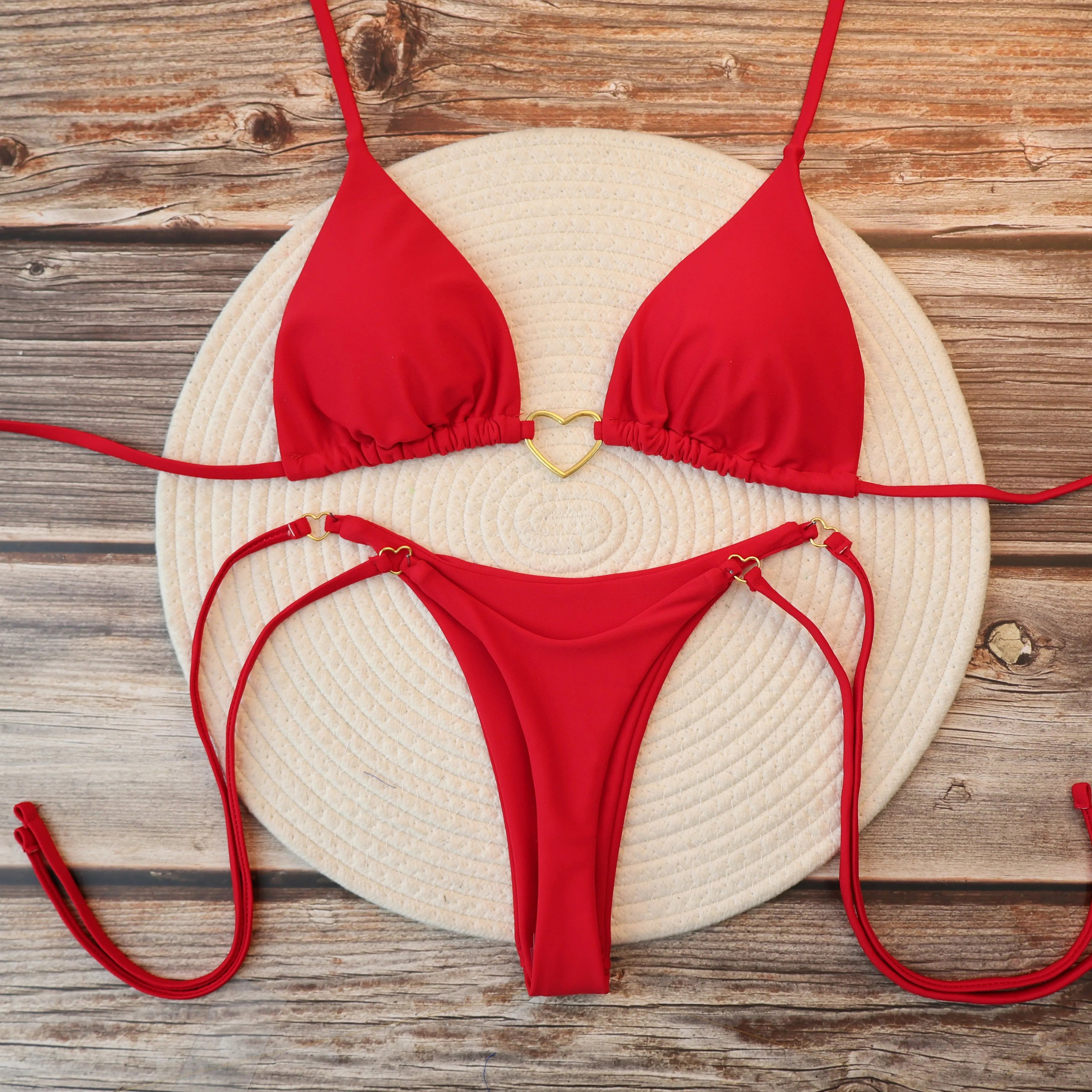 Bikini Brésilien 2 Pièces – Top Triangle Halter & Bas Tanga, Maillot Femme Été Plage Soldes-ShopOnline