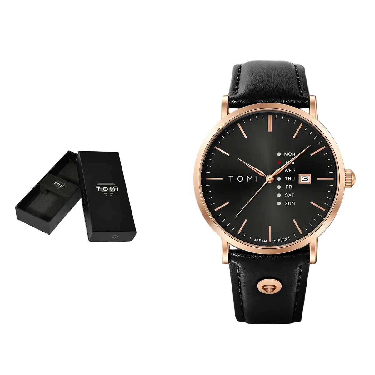 TOMI – Montre Quartz Homme Texturée Business | Bracelet Cuir, Jour & Calendrier, Verre Hardlex Soldes-ShopOnline