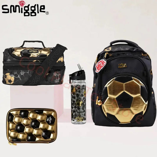 Smiggle Kit/Set Sac à dos école Cartable enfants football soccer gold or gourde pique-nique papeterie Filles / Garçon  idéal pour les sorties scolaire - Soldes-ShopOnline