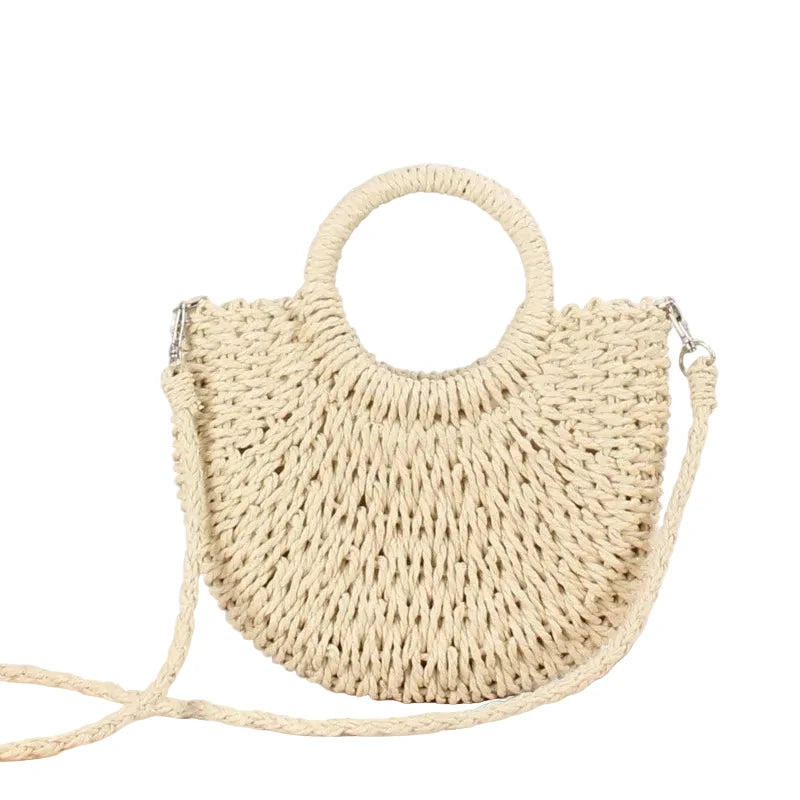 Handwoven Straw Rattan Half-Moon Beach Handbag, Large Capacity Women Summer Hollow Out Shoulder Crossbody Bag, Woven Tote Bag Soldes-ShopOnline