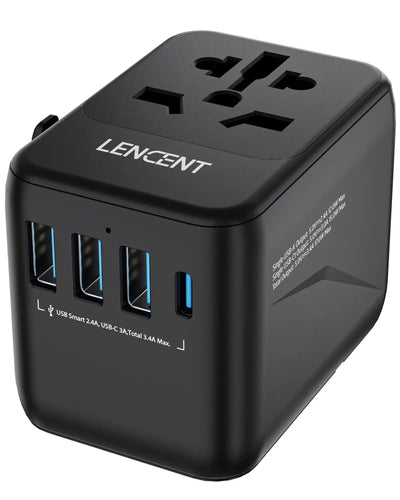 LENCENT Universal Travel Adapter with 3 USB Ports 1Type-C PD Charging All-in-one Travel Adapter EU/UK/USA/AUS Plug for Travel Soldes-ShopOnline