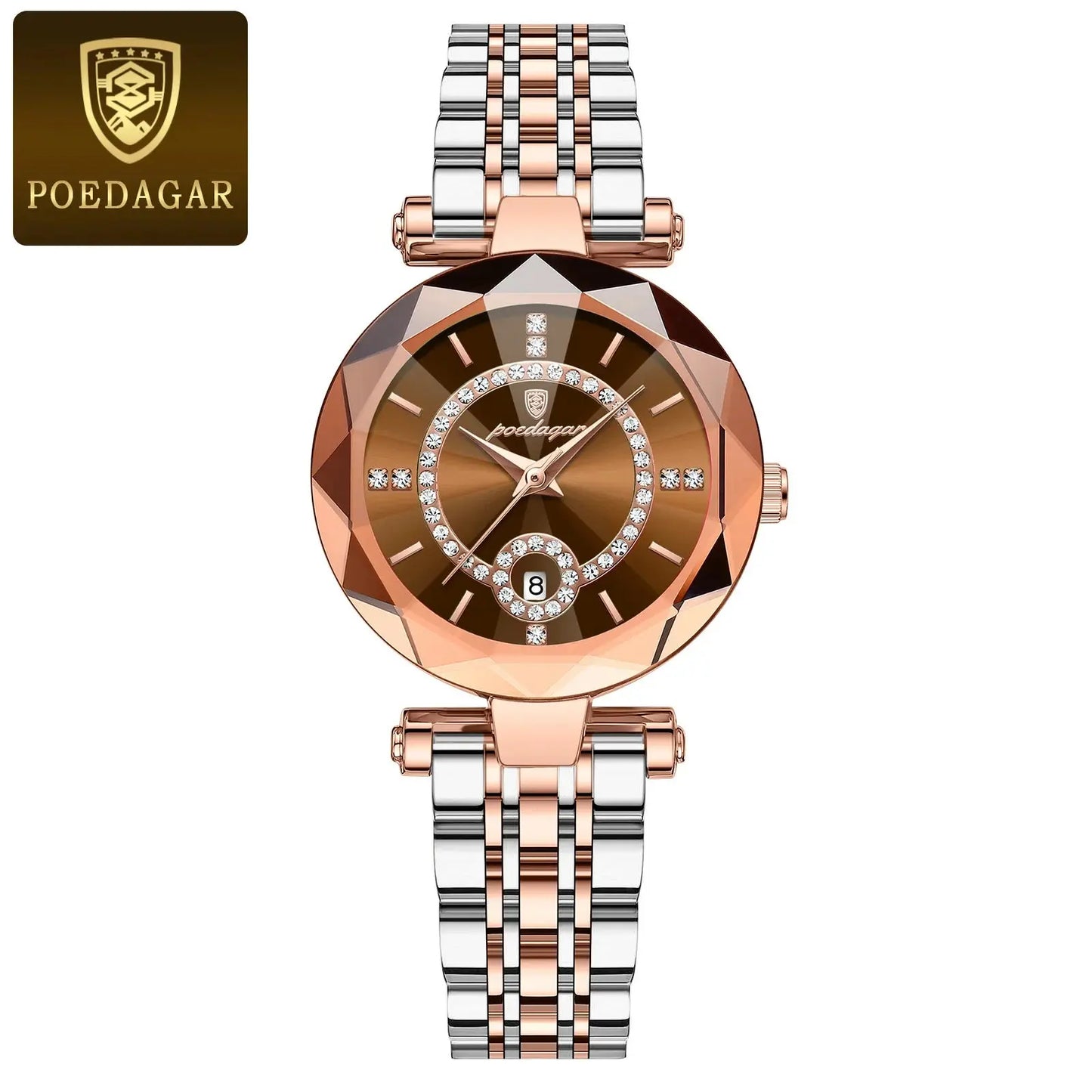 POEDAGAR Montre de luxe pour femme Montre à quartz pour dames en diamant de haute qualité Date étanche Montres pour femmes en acier inoxydable - Soldes-ShopOnline