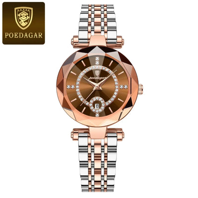 POEDAGAR Montre de luxe pour femme Montre à quartz pour dames en diamant de haute qualité Date étanche Montres pour femmes en acier inoxydable - Soldes-ShopOnline