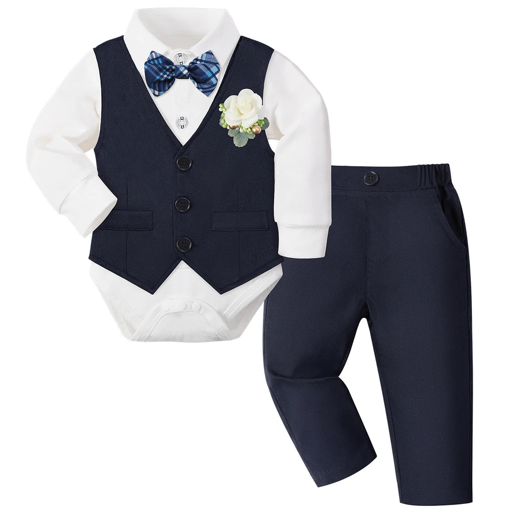 Costume Baptême Bébé Garçon Ensemble Formel | Gilet, Chemise, Pantalon – Baptême, Mariage, Pâques, Anniversaire – 3 à 18 Mois Soldes-ShopOnline
