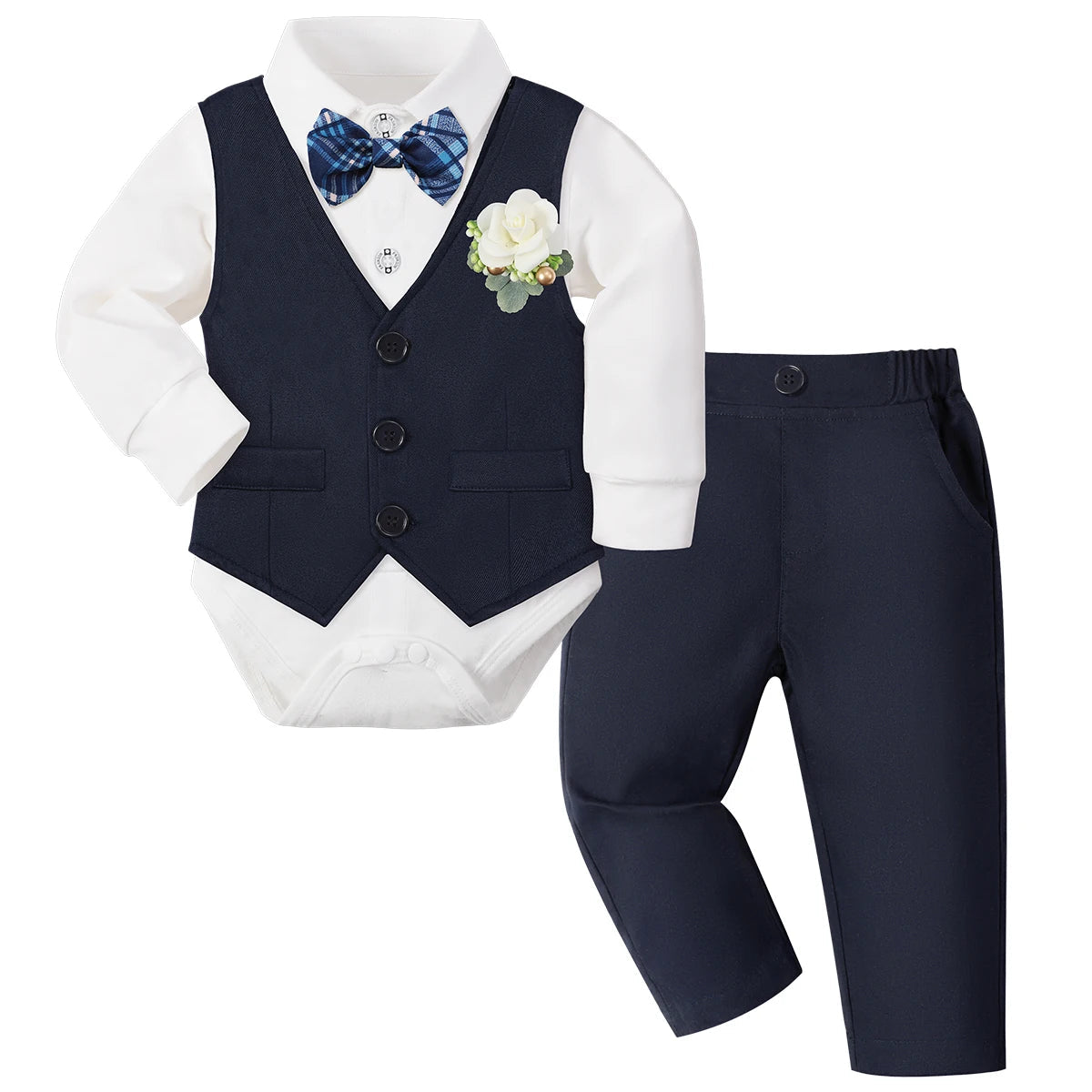 Costume Baptême Bébé Garçon Ensemble Formel | Gilet, Chemise, Pantalon – Baptême, Mariage, Pâques, Anniversaire – 3 à 18 Mois Soldes-ShopOnline