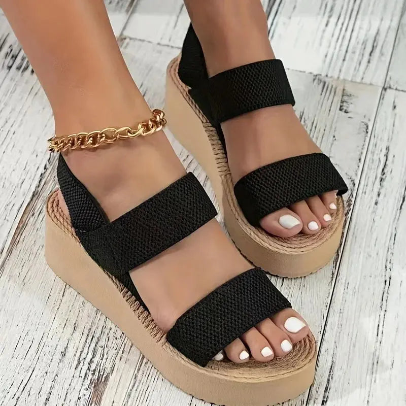 1 paire de sandales compensées minimalistes pour femmes à bout ouvert Sandales décontractées à plateforme à semelle épaisse Sandales à bride de cheville Couleur unie pour Femmes à prix attractif - Soldes-ShopOnline