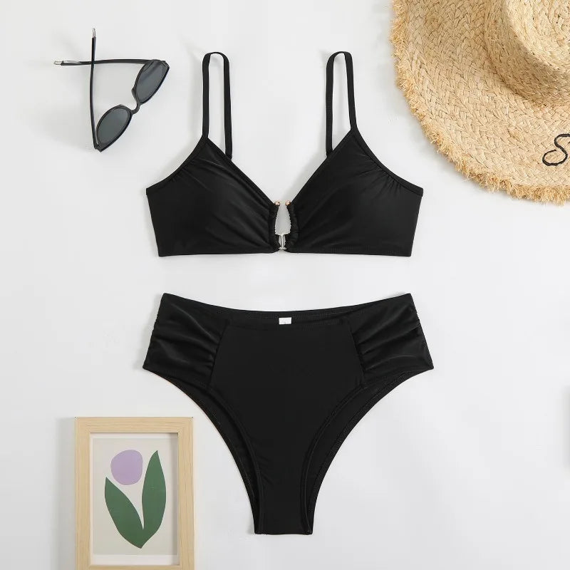 Bikini Triangle Push-Up Uni – Taille Mi-Haute, Décolleté V Profond, Femme S-XXXL Soldes-ShopOnline