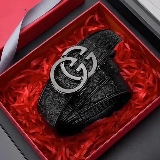 Ceinture en cuir véritable de haute qualité pour hommes Ceinture de taille pour hommes à boucle en alliage métallique automatique de luxe - Soldes-ShopOnline